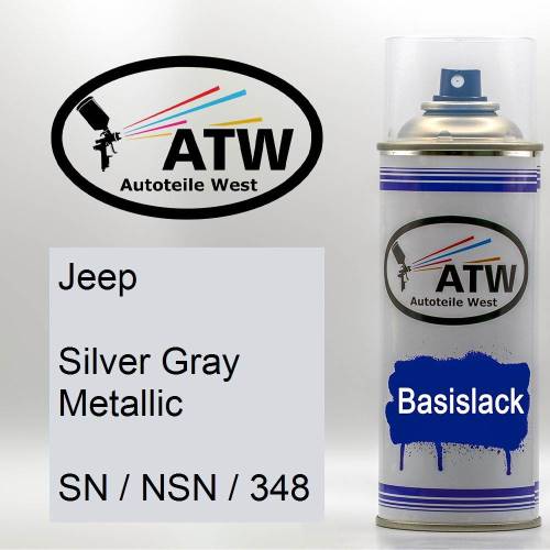 Jeep, Silver Gray Metallic, SN / NSN / 348: 400ml Sprühdose, von ATW Autoteile West.